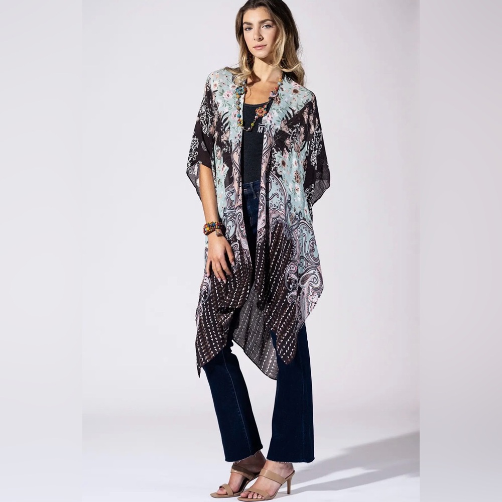 Mint Chocolate Paisley Boho Kimono - Picture 4 of 6